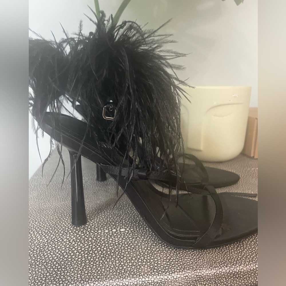 Feathered strappy heel sandals